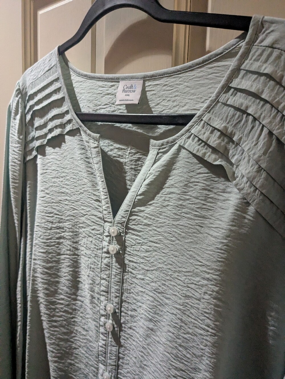 Croft & Barrow light sage green pleated-yoke button-front blouse
